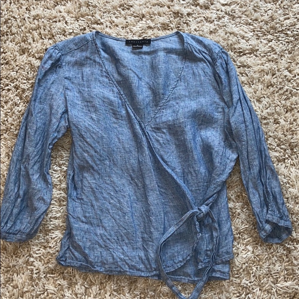 Linen side-tie blouse